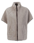 Brunello Cucinelli Brunello Cucinelli Curly Shearling Short Sleeve Outerwear with Shiny Zipper Pull
