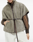 Brunello Cucinelli Brunello Cucinelli Curly Shearling Short Sleeve Outerwear with Shiny Zipper Pull