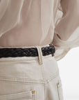 Brunello Cucinelli Brunello Cucinelli Stretch dyed denim loose barrel trousers with monili