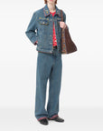 Valentino Valentino Bead-Embellished Floral-Trimmed Denim Jacket