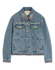 Valentino Valentino Bead-Embellished Floral-Trimmed Denim Jacket