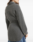 Brunello Cucinelli Brunello Cucinelli Virgin wool, cashmere and silk English rib belted cardigan with metal buttons