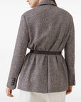 Brunello Cucinelli Brunello Cucinelli Wool and alpaca houndstooth jacket with leather and monili belt
