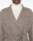 Brunello Cucinelli Brunello Cucinelli Coat in diagonal melange virgin wool and silk with belt and monili