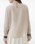 Brunello Cucinelli Brunello Cucinelli High-neck T-shirt in silk crêpe de Chine with Precious Bracelets