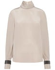 Brunello Cucinelli Brunello Cucinelli High-neck T-shirt in silk crêpe de Chine with Precious Bracelets