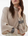 Brunello Cucinelli Brunello Cucinelli High-neck T-shirt in silk crêpe de Chine with Precious Bracelets