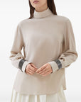 Brunello Cucinelli Brunello Cucinelli High-neck T-shirt in silk crêpe de Chine with Precious Bracelets