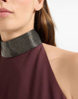 Brunello Cucinelli Brunello Cucinelli Halterneck dress in silk crêpe cady and acetate with Precious Beaded Collar