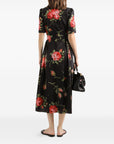 Dolce & Gabbana Dolce & Gabbana- floral-print belted midi dress in black cotton