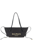 Balmain Balmain Track Small Tote Bag In Raffia And Calfskin