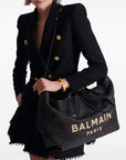 Balmain Balmain Track Tote Bag In Raffia And Calfskin