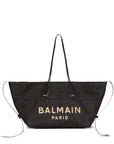 Balmain Balmain Track Tote Bag In Raffia And Calfskin