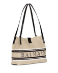 Balmain Balmain Medium Release Shopper Bag In Canvas And Calfskin
