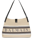 Balmain Balmain Medium Release Shopper Bag In Canvas And Calfskin