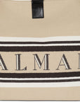 Balmain Balmain Medium Release Shopper Bag In Canvas And Calfskin