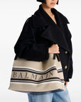 Balmain Balmain Medium Release Shopper Bag In Canvas And Calfskin