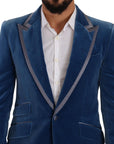Dolce & Gabbana Elegant Velvet Blue Slim Fit Suit
