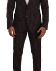 Dolce & Gabbana Elegant Maroon Striped Slim Fit Suit