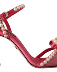 Dolce & Gabbana Elegant Pink Pearl Embellished Heels Sandals
