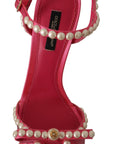 Dolce & Gabbana Elegant Pink Pearl Embellished Heels Sandals