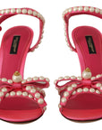 Dolce & Gabbana Elegant Pink Pearl Embellished Heels Sandals
