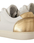 Dolce & Gabbana Elegant White Leather Sneakers with Gold Accents
