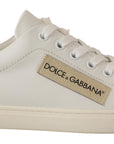 Dolce & Gabbana Elegant White Leather Sneakers with Gold Accents
