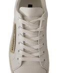 Dolce & Gabbana Elegant White Leather Sneakers with Gold Accents