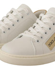 Dolce & Gabbana Elegant White Leather Sneakers with Gold Accents