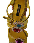 Dolce & Gabbana Stunning Crystal-Embellished Yellow Leather Sandals