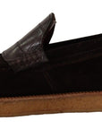 Dolce & Gabbana Elegant Suede Crocodile Loafers in Brown
