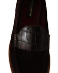 Dolce & Gabbana Elegant Suede Crocodile Loafers in Brown