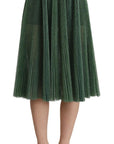 Dolce & Gabbana Metallic Green Pleated A-Line Midi Skirt
