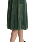 Dolce & Gabbana Metallic Green Pleated A-Line Midi Skirt