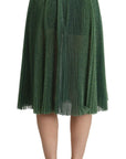 Dolce & Gabbana Metallic Green Pleated A-Line Midi Skirt