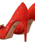 Dolce & Gabbana Red Crystal Taormina Lace Heels Pumps