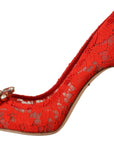 Dolce & Gabbana Red Crystal Taormina Lace Heels Pumps