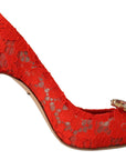Dolce & Gabbana Red Crystal Taormina Lace Heels Pumps
