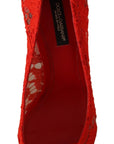 Dolce & Gabbana Red Crystal Taormina Lace Heels Pumps