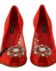 Dolce & Gabbana Red Crystal Taormina Lace Heels Pumps