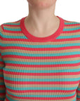 Dolce & Gabbana Elegant Striped Silk Crew Neck Pullover
