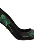 Dolce & Gabbana Elegant Black Rose Print Leather Heels