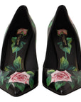 Dolce & Gabbana Elegant Black Rose Print Leather Heels