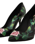 Dolce & Gabbana Elegant Black Rose Print Leather Heels