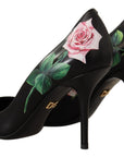 Dolce & Gabbana Elegant Black Rose Print Leather Heels