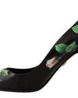Dolce & Gabbana Elegant Black Rose Print Leather Heels