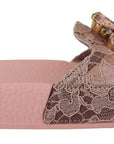 Dolce & Gabbana Floral Lace Crystal Embellished Slide Flats