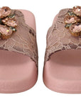 Dolce & Gabbana Floral Lace Crystal Embellished Slide Flats