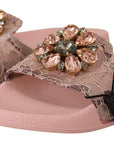 Dolce & Gabbana Floral Lace Crystal Embellished Slide Flats